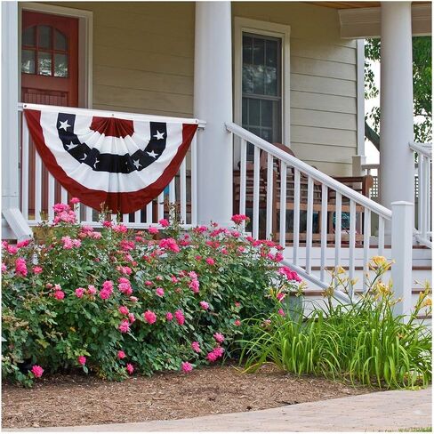 Homissor American Flag Bunting Outdoor 5x10 Ft US Pleated Fan Flag Embroidered Stars in USA Pleated Bunting Made Oxford Nylon in Saudi Arabia