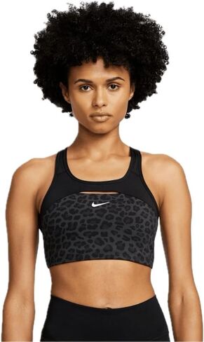 Nike Women's Swoosh Sports Bra, Black Leopard, XS Regular US in Saudi Arabia