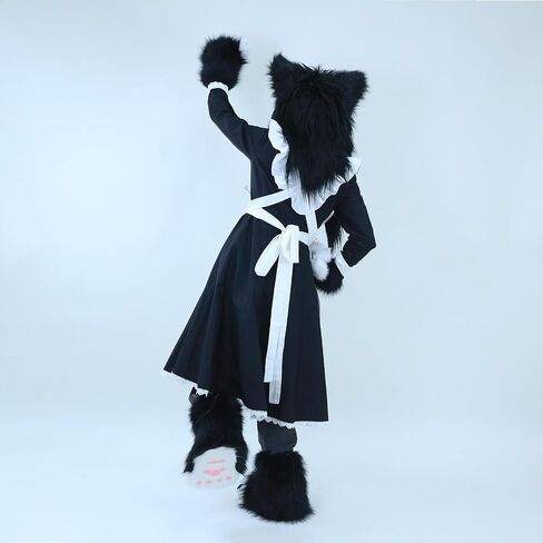 Cat Paw Mittens Gloves Fluffy Slippers Fursuit Cut Mask Halloween Cosplay Costume Accessories Set for Teens Adults in Saudi Arabia