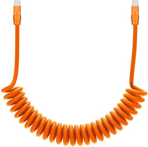 chubbycable Curly Chubby - Retractable Fast Charging Cable 240W Coiled Charger Cord for Car Durable USB-C Cable for Phones, Tablets and More, Orange, USB-A to Type-C, 1.3FT-2.3FT in Kuwait