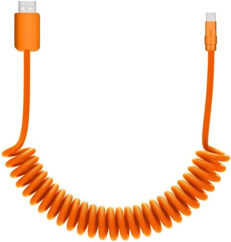 chubbycable Curly Chubby - Retractable Fast Charging Cable 240W Coiled Charger Cord for Car Durable USB-C Cable for Phones, Tablets and More, Orange, USB-A to Type-C, 1.3FT-2.3FT in Kuwait