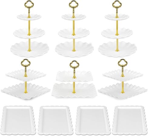 Pack of 10 NWK Cake Stand, Cupcake Stand, with 3X Two-Tier Cupcake Stands + 3X Three-Tier Cupcake Stands + 4 x Appetizer Trays Perfect for Birthday Baby Bridal Shower Party (White) in Saudi Arabia