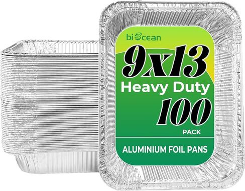 Aluminum Pans 9x13 Inch 100 Pack, Extra Heavy Duty Foil Pans with Half Size Deep Steam Aluminum Tray Tin Foil Pans for Prepping Food, Storing Heating, Cooking, Baking, Roasting in Saudi Arabia