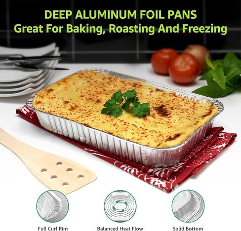 Aluminum Pans 9x13 Inch 100 Pack, Extra Heavy Duty Foil Pans with Half Size Deep Steam Aluminum Tray Tin Foil Pans for Prepping Food, Storing Heating, Cooking, Baking, Roasting in Saudi Arabia