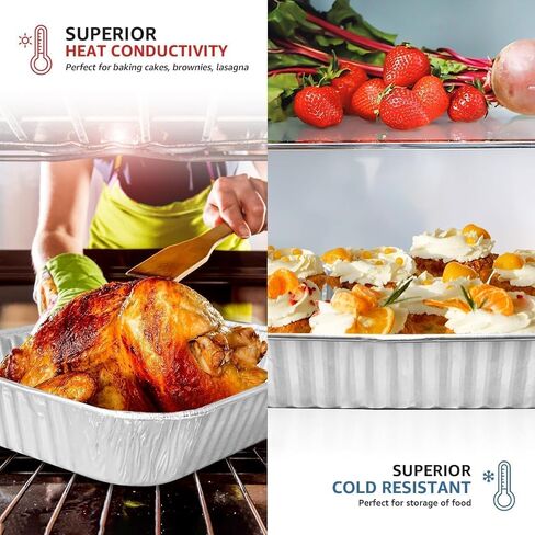Aluminum Pans 9x13 Inch 100 Pack, Extra Heavy Duty Foil Pans with Half Size Deep Steam Aluminum Tray Tin Foil Pans for Prepping Food, Storing Heating, Cooking, Baking, Roasting in Saudi Arabia