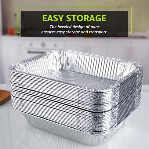 Aluminum Pans 9x13 Inch 100 Pack, Extra Heavy Duty Foil Pans with Half Size Deep Steam Aluminum Tray Tin Foil Pans for Prepping Food, Storing Heating, Cooking, Baking, Roasting in Saudi Arabia