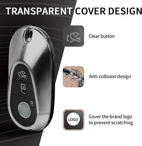جراب TANGSEN Key Fob غطاء TPU متوافق مع Mercedes Benz 2020 2021 2022 S-Class G-Class E-Class 3 أزرار رفيعة للغاية وشفافة غطاء مفتاح حماية كاملة (أبيض) in Kuwait