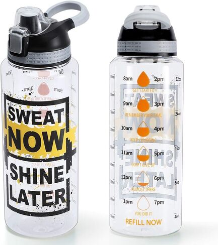 Home Tune 32oz Motivational Water Bottle with Time Marker, BPA FREE Tritan & Leak Proof & Carry Handle & Unique Design & Easy Clean (Wolf) in Saudi Arabia