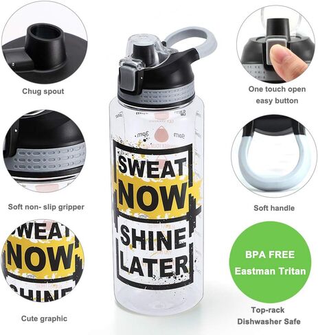Home Tune 32oz Motivational Water Bottle with Time Marker, BPA FREE Tritan & Leak Proof & Carry Handle & Unique Design & Easy Clean (Wolf) in Saudi Arabia