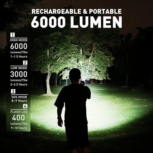 GOODSMANN Rechargeable Spotlight LED Portable Handheld Searchlight 6000 Lumen IP67 Waterproof Marine Spot Light for Hiking Boating Hunting Camping Hiking with EVA Carrying Case and Red Filter Lens in Saudi Arabia