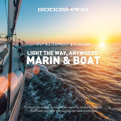 GOODSMANN Rechargeable Spotlight LED Portable Handheld Searchlight 6000 Lumen IP67 Waterproof Marine Spot Light for Hiking Boating Hunting Camping Hiking with EVA Carrying Case and Red Filter Lens in Saudi Arabia
