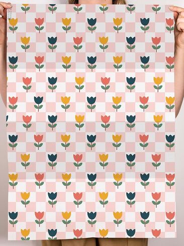 CENTRAL 23 Checked Wrapping Paper - Pink Gift Warp Paper - 6 Sheets Floral Gift Wrap - Tulips Spring Flowers - Wedding Gift Wrapping Paper - Birthday Gift Wrap - Comes With Cute Stickers in Saudi Arabia