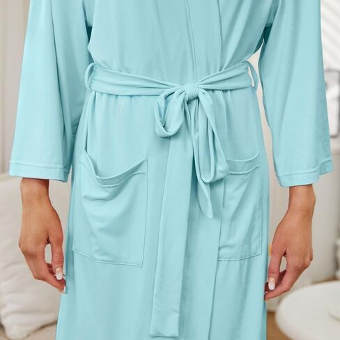 LYCY Womens Robe Lightweight Short Bathrobe Soft Lace Sleepwear Ladies Loungewear 3/4 Sleeve in Kuwait