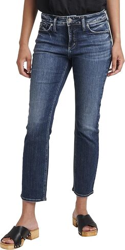 Silver Jeans Co. Women's Elyse Mid Rise Comfort Fit Straight Crop Jeans in Kuwait