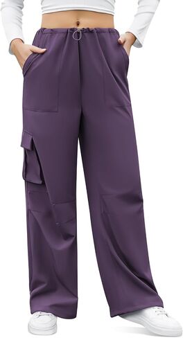 Womens Parachute Pants Baggy Fit Cargo Pants Casual Work Trousers with 3 Pockets in Saudi Arabia