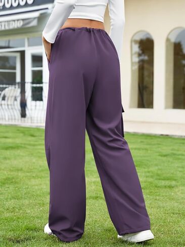 Womens Parachute Pants Baggy Fit Cargo Pants Casual Work Trousers with 3 Pockets in Saudi Arabia