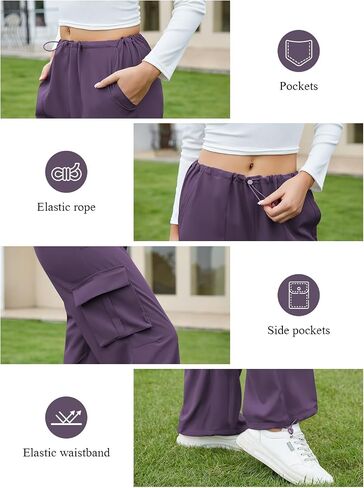 Womens Parachute Pants Baggy Fit Cargo Pants Casual Work Trousers with 3 Pockets in Saudi Arabia