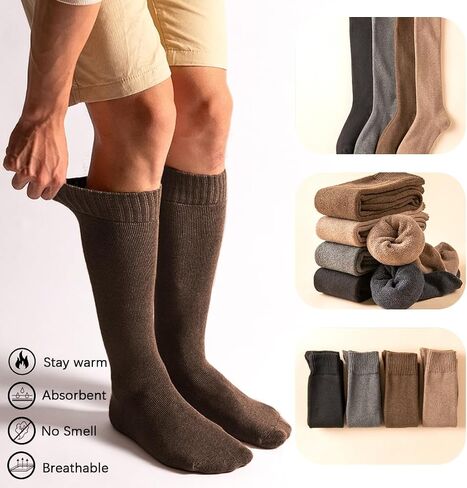 JINSHI 10 Pair Men's Thermal Socks Soft Cotton Knee High Warm Winter Socks Cold Weather Socks in Saudi Arabia