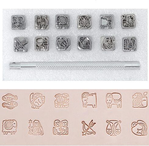 Meagtlva Leather Stamps Tools, 12pcs Animal and Plant Stamping, Zinc Alloy Stamp Tool Set with Different Pattern Punching Head Tools for Imprinting Leather (12pcs Animal and Plant) in Saudi Arabia