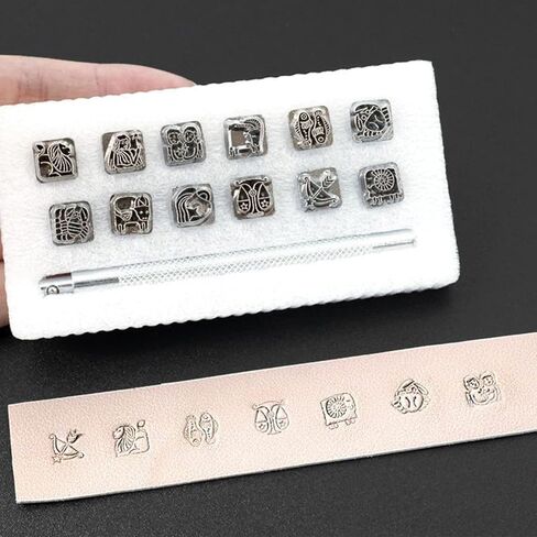 Meagtlva Leather Stamps Tools, 12pcs Animal and Plant Stamping, Zinc Alloy Stamp Tool Set with Different Pattern Punching Head Tools for Imprinting Leather (12pcs Animal and Plant) in Saudi Arabia