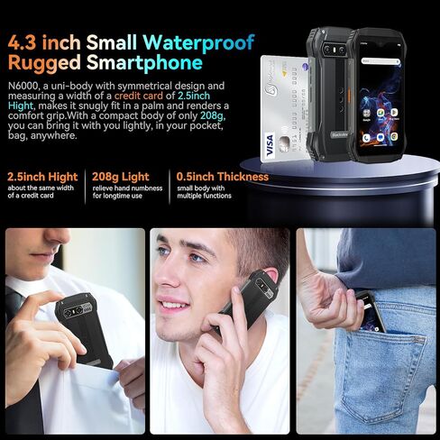Blackview N6000 Rugged Smartphone 2023, 4.3-inch Small Android 13 Phone, 16GB 256GB Octa-core MTK Helio G99 6nm, 48MP + 16MP Camera, Dual SIM 4G, QHD+ Display 3880mAh 18W Fast Charge Rugged Phone, NFC in Saudi Arabia