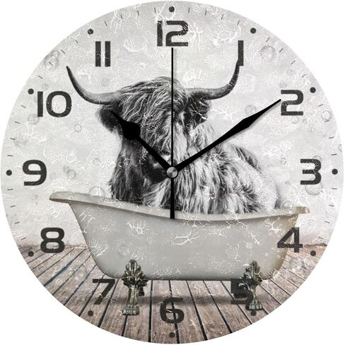 ZOEO Large Wall Clocks, Vintage Cow Yak Alpine Bathtub Battery Operated Non Ticking 10 inch Clock Silent Art Bedroom Kitchen Clock Atomic Analog Clocks Home Decor in Kuwait