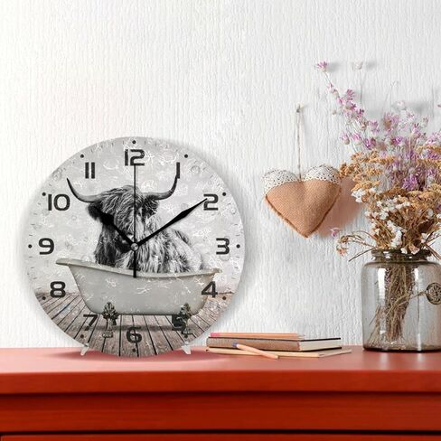 ZOEO Large Wall Clocks, Vintage Cow Yak Alpine Bathtub Battery Operated Non Ticking 10 inch Clock Silent Art Bedroom Kitchen Clock Atomic Analog Clocks Home Decor in Kuwait