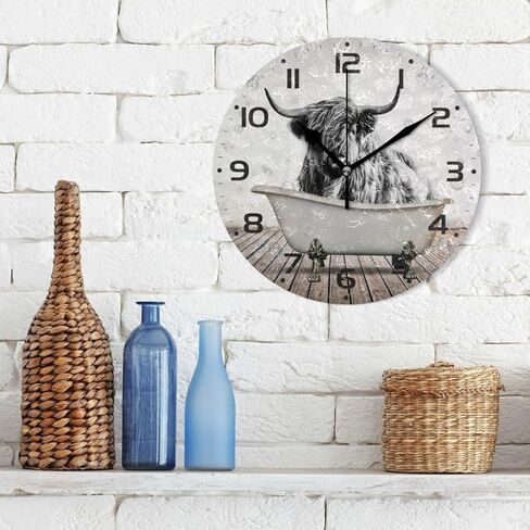 ZOEO Large Wall Clocks, Vintage Cow Yak Alpine Bathtub Battery Operated Non Ticking 10 inch Clock Silent Art Bedroom Kitchen Clock Atomic Analog Clocks Home Decor in Kuwait