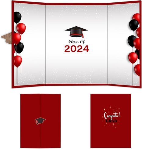 18"X12" Graduation Signature Board - Red & Black Balloons - Class Of 2024 Grad Guest Book Alternative For College & High School Students, Congrats Graduate Gift, Party Favors & Decors(Red) - A09 in Saudi Arabia