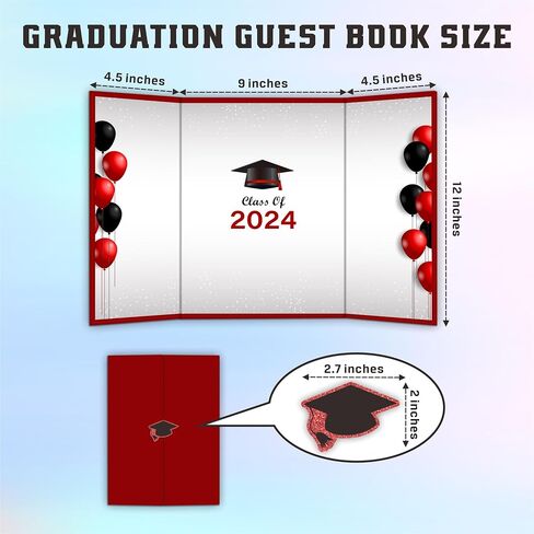 18"X12" Graduation Signature Board - Red & Black Balloons - Class Of 2024 Grad Guest Book Alternative For College & High School Students, Congrats Graduate Gift, Party Favors & Decors(Red) - A09 in Saudi Arabia