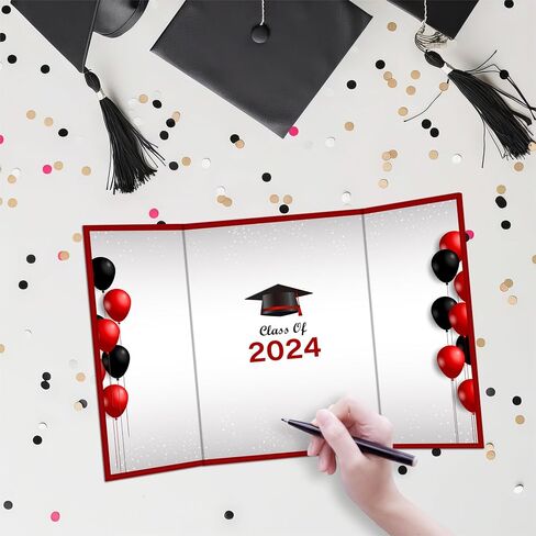 18"X12" Graduation Signature Board - Red & Black Balloons - Class Of 2024 Grad Guest Book Alternative For College & High School Students, Congrats Graduate Gift, Party Favors & Decors(Red) - A09 in Saudi Arabia