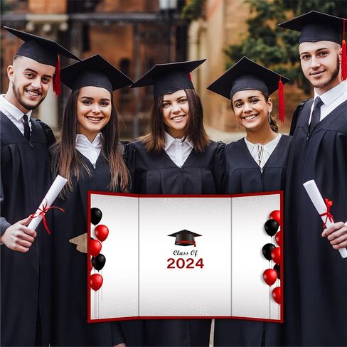 18"X12" Graduation Signature Board - Red & Black Balloons - Class Of 2024 Grad Guest Book Alternative For College & High School Students, Congrats Graduate Gift, Party Favors & Decors(Red) - A09 in Saudi Arabia