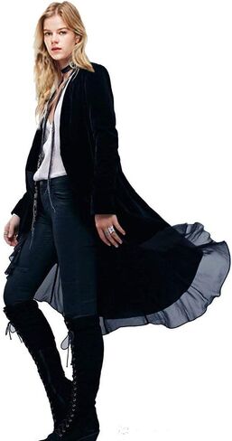 Women Ruffled Asymmetric Long Velvet Blazers Coat Casual Jackets in Kuwait