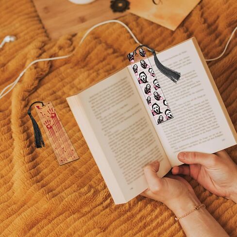 4 مجموعات من علامات الكتاب المرجعية المضغوطة من الأكريليك من GLOBLELAND للهالوين علامات مرجعية من الأكريليك الشفاف مع 4 قطع شرابات للقراء والمعلمين هدية عيد ميلاد التخرج، 4.7 بوصة × 1.1 بوصة/120 × 28 مم in Saudi Arabia