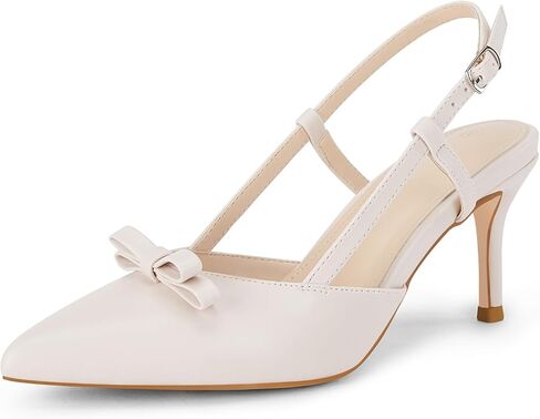 Coutgo Women's Slingback Kitten Heels Pumps Bow Closed Pointed Toe Wedding Dress Shoes in Saudi Arabia