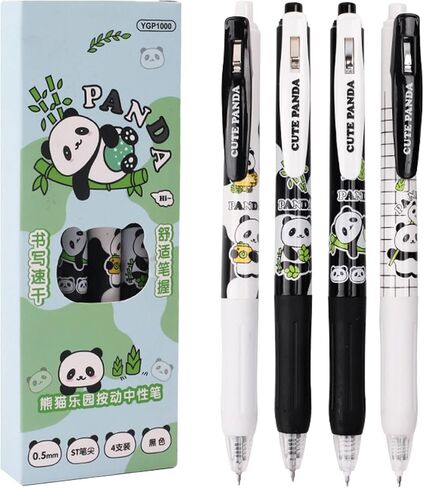 4 Pcs Gel Pens Cute Retractable Pens Cartoon Panda Retractable Pens 0.5mm Black Writing Pen Office School Pens Women Girls Men Boy Pens (4Pcs Panda) in Kuwait