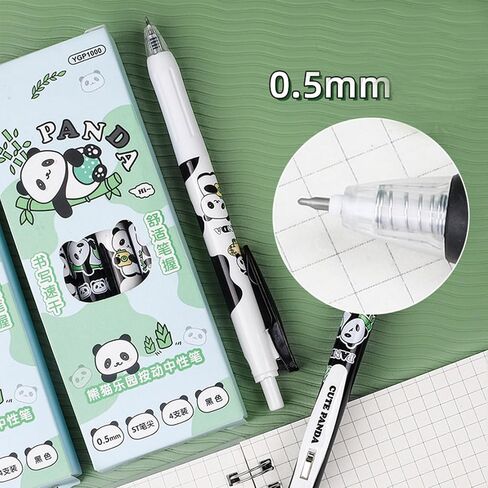 4 Pcs Gel Pens Cute Retractable Pens Cartoon Panda Retractable Pens 0.5mm Black Writing Pen Office School Pens Women Girls Men Boy Pens (4Pcs Panda) in Kuwait