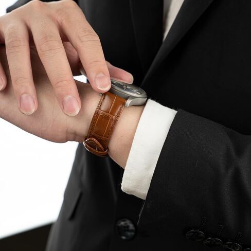 Leather Watch Band Quick Release Watch Straps, Leather Bands Alligator Embossed for Man Women 16mm, 18mm, 20mm, 21mm, 22mm, 24mm (20mm in Cognac/Gold Buckle) in Saudi Arabia