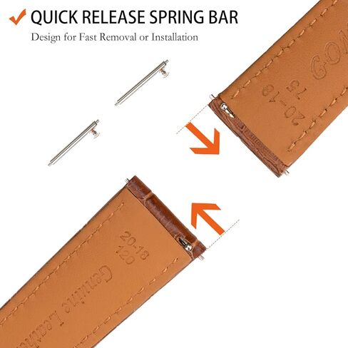 Leather Watch Band Quick Release Watch Straps, Leather Bands Alligator Embossed for Man Women 16mm, 18mm, 20mm, 21mm, 22mm, 24mm (20mm in Cognac/Gold Buckle) in Saudi Arabia