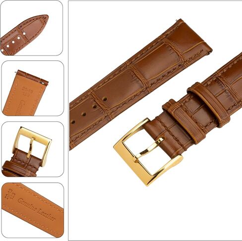 Leather Watch Band Quick Release Watch Straps, Leather Bands Alligator Embossed for Man Women 16mm, 18mm, 20mm, 21mm, 22mm, 24mm (20mm in Cognac/Gold Buckle) in Saudi Arabia