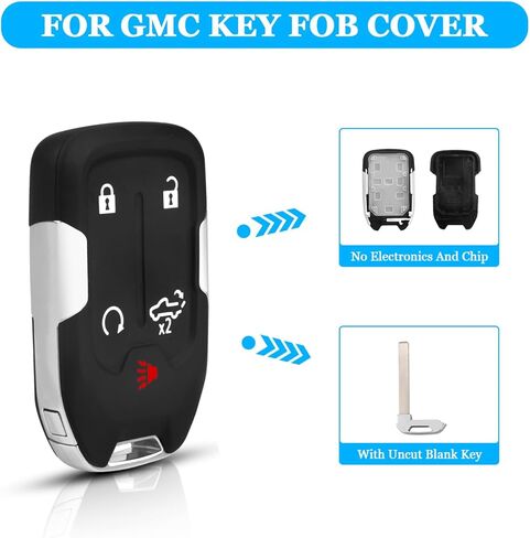 لغطاء غطاء مفتاح GMC Key Fob، غطاء حماية كامل من مادة TPU يناسب 2022 2021 2020 2019 Chevy Silverado، GMC Sierra 1500 2500HD 3500HD، غطاء مفتاح دخول بدون مفتاح، 5 زجاجات (أسود) in Kuwait