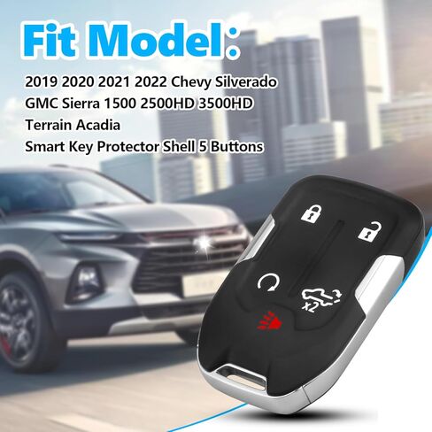 لغطاء غطاء مفتاح GMC Key Fob، غطاء حماية كامل من مادة TPU يناسب 2022 2021 2020 2019 Chevy Silverado، GMC Sierra 1500 2500HD 3500HD، غطاء مفتاح دخول بدون مفتاح، 5 زجاجات (أسود) in Kuwait