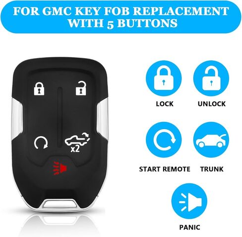لغطاء غطاء مفتاح GMC Key Fob، غطاء حماية كامل من مادة TPU يناسب 2022 2021 2020 2019 Chevy Silverado، GMC Sierra 1500 2500HD 3500HD، غطاء مفتاح دخول بدون مفتاح، 5 زجاجات (أسود) in Kuwait