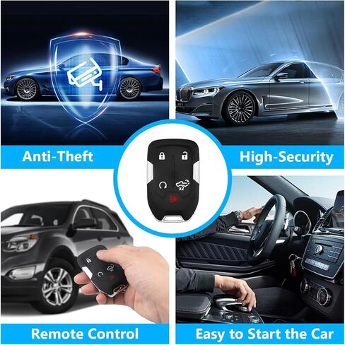 لغطاء غطاء مفتاح GMC Key Fob، غطاء حماية كامل من مادة TPU يناسب 2022 2021 2020 2019 Chevy Silverado، GMC Sierra 1500 2500HD 3500HD، غطاء مفتاح دخول بدون مفتاح، 5 زجاجات (أسود) in Kuwait