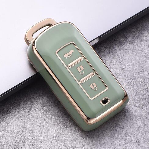 SANRILY Soft TPU with Gold Edge Smart Key Fob Cover for Mitsubishi Outlander ASX Lancer Evo X GTS EX Keyless Keychain Holder 3 Button Key Case Shell Matcha-Green in Saudi Arabia