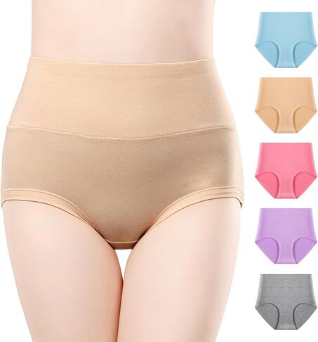 Ladies Comfort Cotton Underwear 5 Pack High Waist Briefs Tummy Control Stretch Panties Underpants for Women in Saudi Arabia