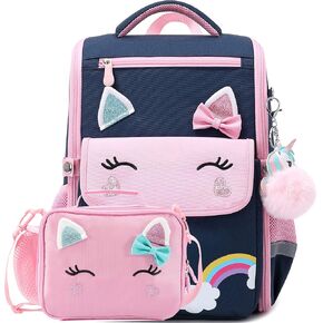 AO ALI VICTORY Unicorn Backpack for Girls with Lunch Box Set Kawaii Kids Toddler Bookbags Cute Kindergarten Preschool Elementary School Bag (Small, Pink Set -2 PCS)