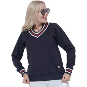 Womens Casual Long Sleeve Sweatshirt V Neck Lightweight Pullover Relaxed Fit Tops (Available In Plus Size)