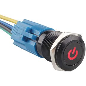 ESUPPORT 16mm 12V 3A Car Blue LED Light Power Metal Push Button Toggle Switch Socket Plug Latching Black Shell