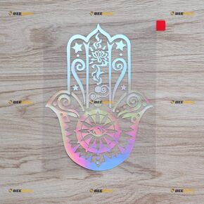Holographic Iridescent Color, 6 Inches - Hamsa Hand Khamsa Decal Sticker Vinyl Fatima Arab - for Car Boat Laptop